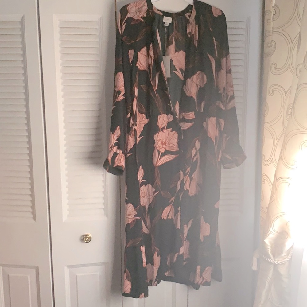 Basic Long Sleeve Floral Flare Dress